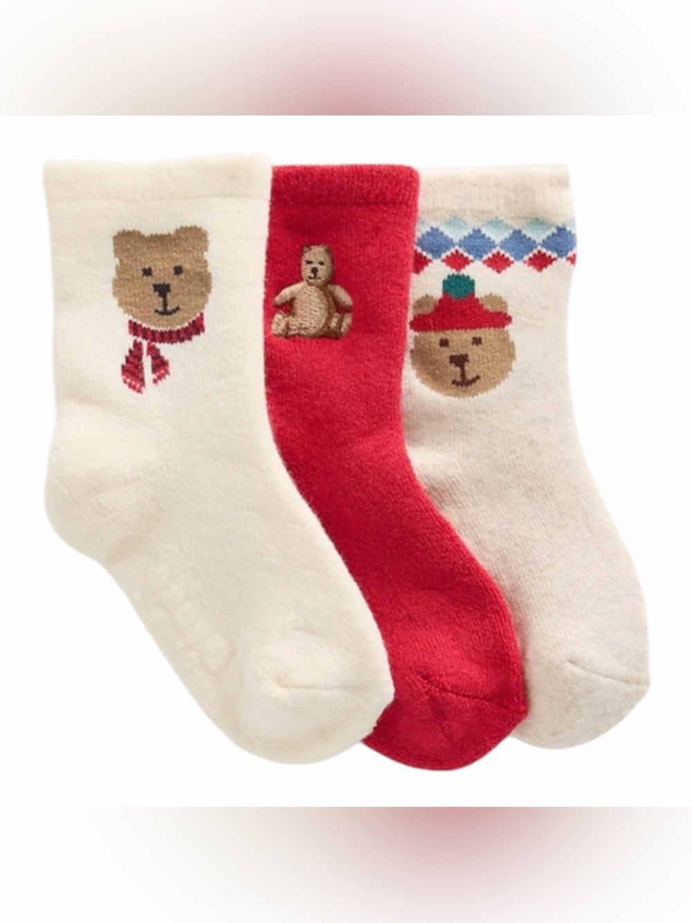 Baby Gap Brannan Bear Socks Size 0-3 Months 3-Pack Cushioned Boy Girl, NEW